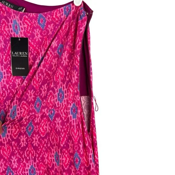 LAUREN Ralph Lauren Women Ruffle Dress Sz 10 Fuchsia Multi Geo High Low Hem NWT - Picture 7 of 14